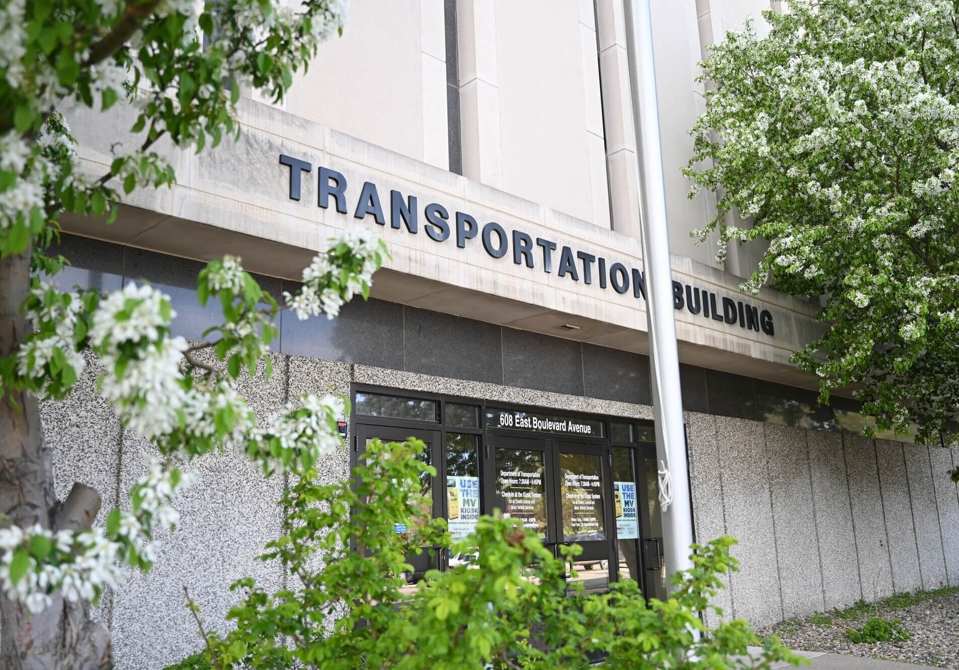 ND Department of Transportation public entrance on the east side of the transportation Building.